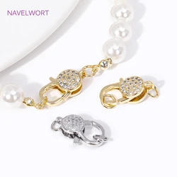 Fashion Inlaid Zircon Fasteners 18K Gold Plated Round/Heart Lobster Clasps with Open Ring For DIY Jewelry Making Accessories