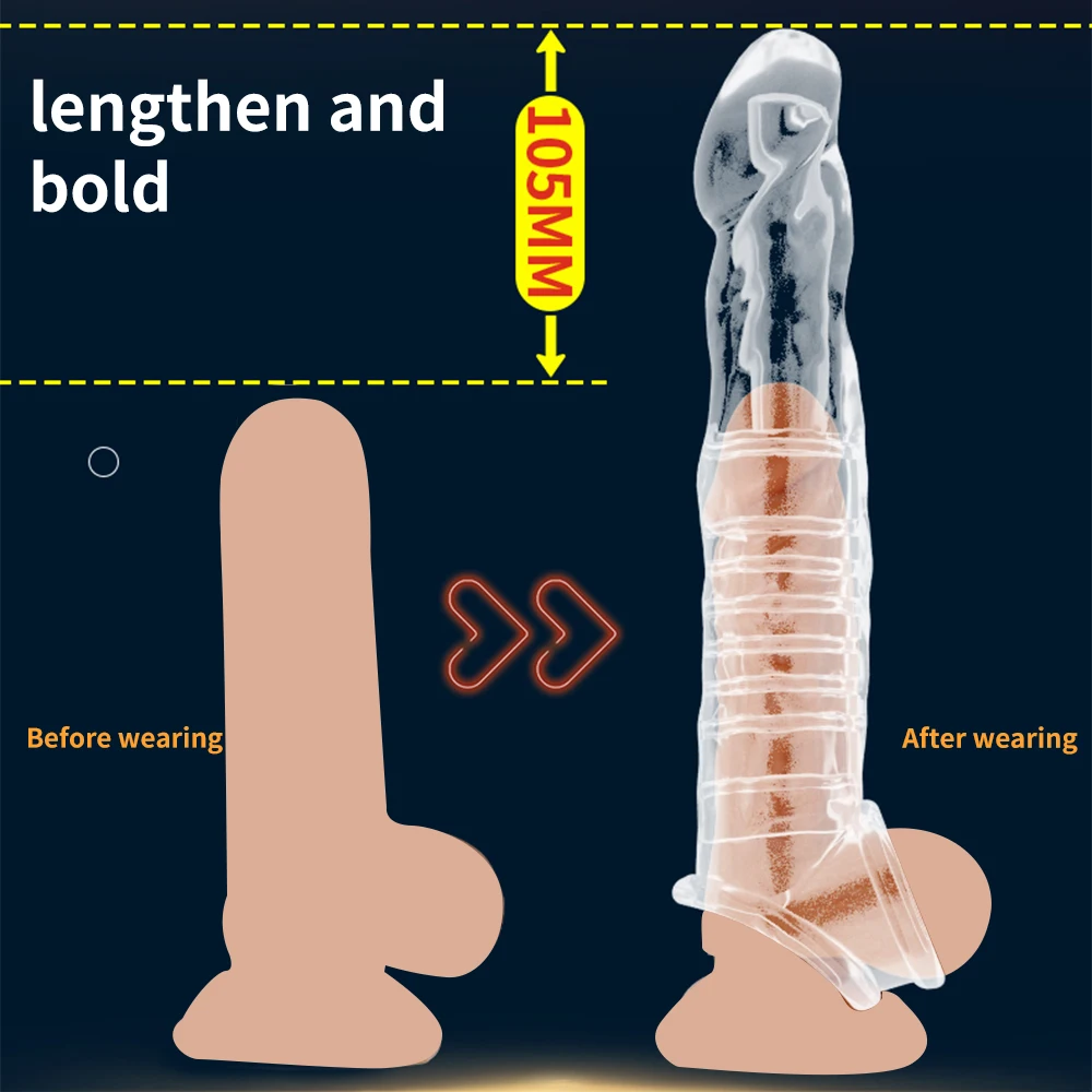 Reusable Condom Penis Extension Sleeve Delay Ejaculation Cock Cover Penis Extender Vibrator Sex Toys For Men Adults Products