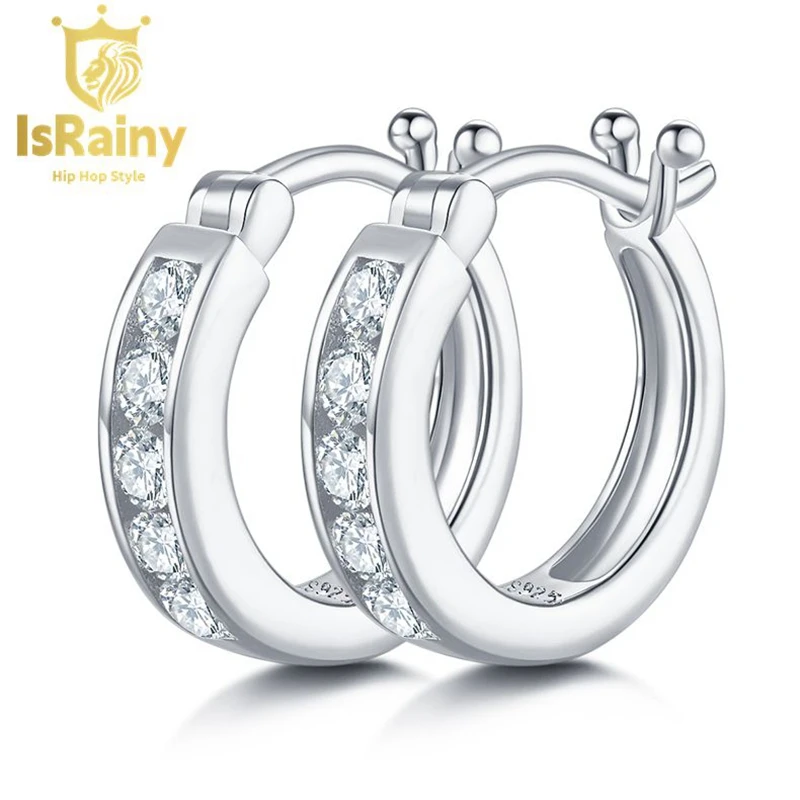 

IsRainy Hip Hop Rock 100% 925 Sterling Silver Real GRA Moissanites Full Diamonds Gemstones Hoop Earrings Fine Jewelry Wholesale