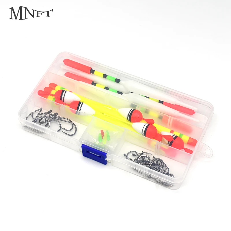 MNFT 1 Set Fishing Float Slip Bobber Oval Floats For Balsa Crappie + 30Pcs Fishing Hooks