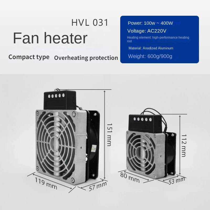 Imagem -03 - Aquecedor de Liga de Alumínio Hvl031 Ventilador de Gabinete Gabinete de Controle Temperatura Constante 100w400w 220v