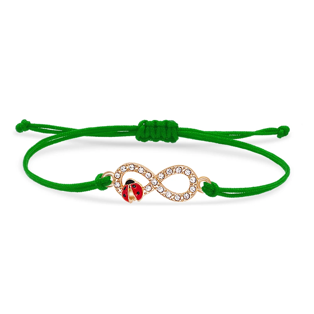 Red Enamel Cute Insect Ladybird With Infinity Love Charm Bracelet Women New Fashion Rhinestone Animal Black String Jewelry Gift