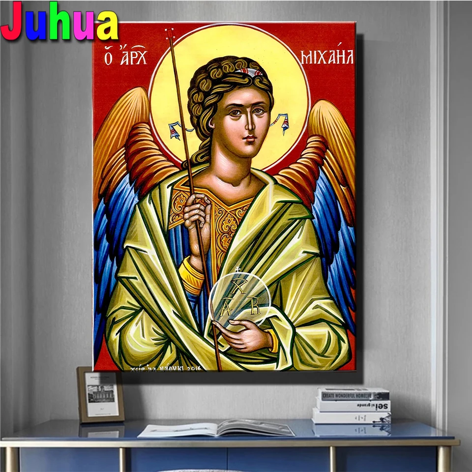 Wholesale Diamond embroidery Archangel Michael Orthodox icon full square round diamond Painting Cross Stitch diy puzzle Wonderfu