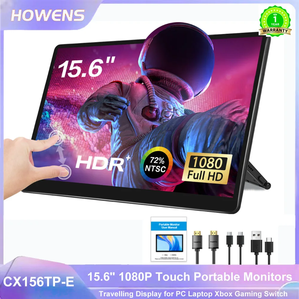 

HOWENS Portable Monitors 15.6'' 1080P FHD USB C HDMI Computer Display HDR Eye Care External Screen w/Smart Cover for Mac Phone
