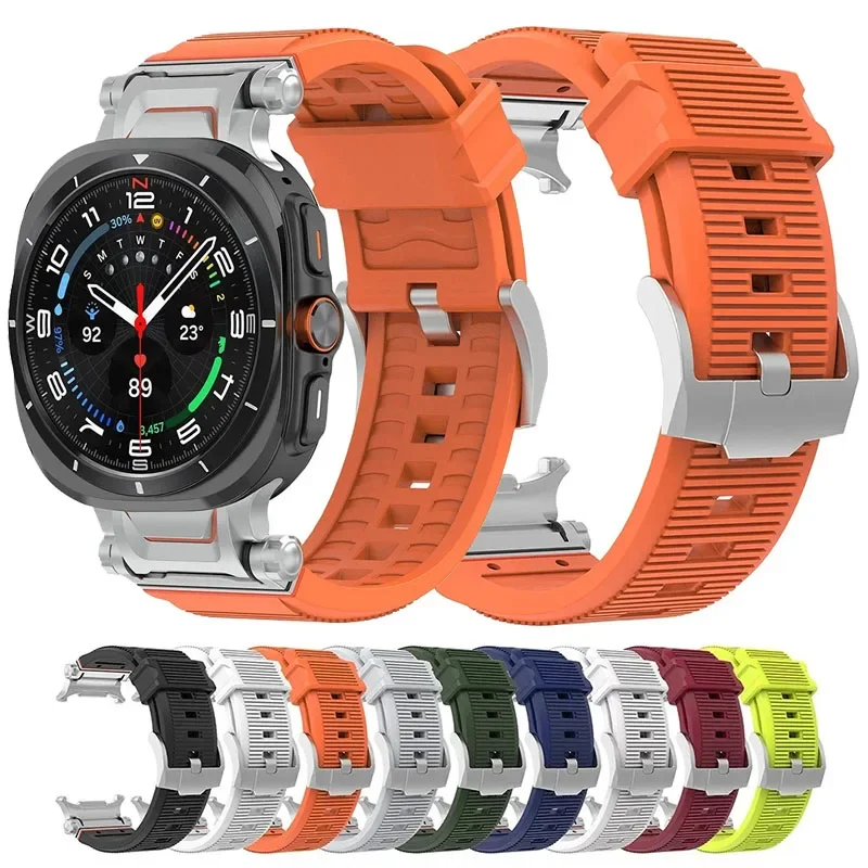 

Men Silicone Sports Band for Samsung Galaxy Watch Ultra 47mm Stainless Steel Connector Bracelet for Galaxy Ultra No Gaps Strap