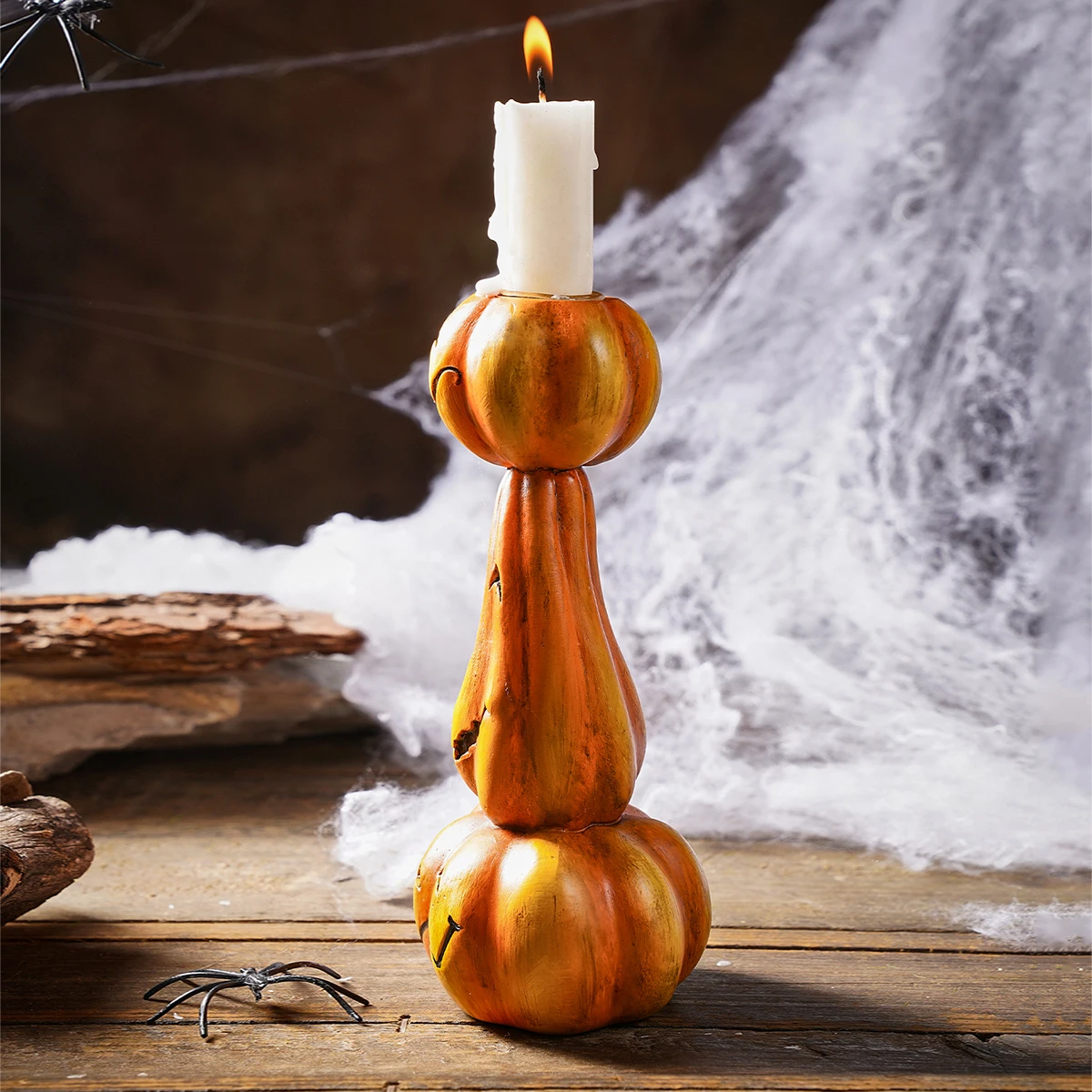 Retro Pumpkin Stack Candlestick 6
