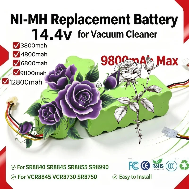 Durable 14.4V 3800‑9800mAh NI‑MH Battery For Butterfly SR8840 SR8845 SR8855 SR8990 Vacuum Robot