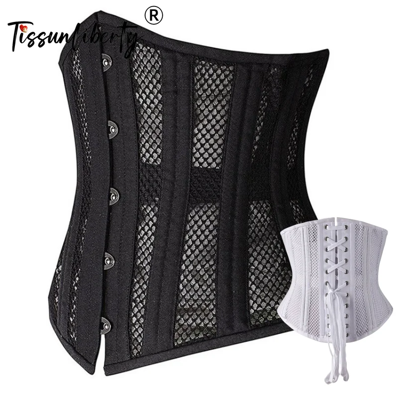 

24 Steel Bones Mesh Women's Tight Corset Mujer Vintage Sexy Underwear Waist Trainer Slimming Body Shapewear Tops for Steampunk