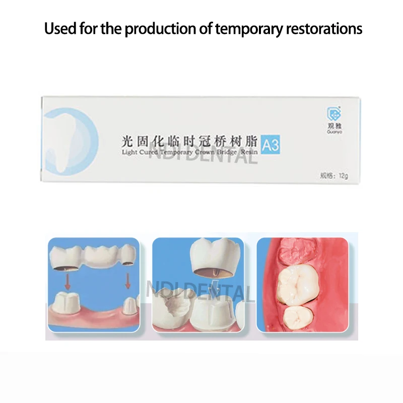 

12g/box Dental Light Cured Temporary Crown Bridge Resin A2 A3 High-Strength Temporary Crown & Bridge Material Fast-Curing