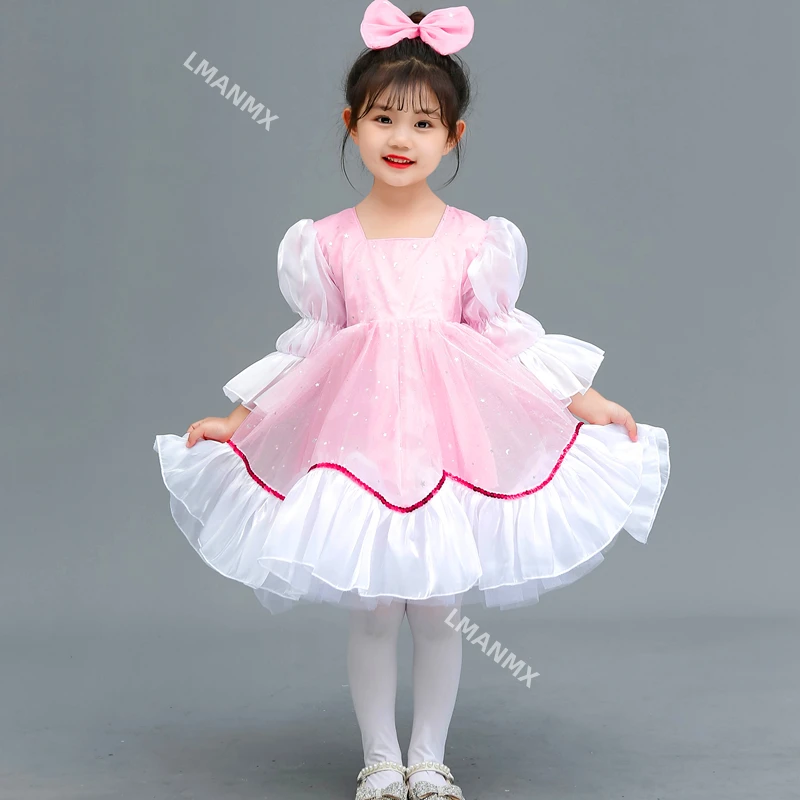 زي أداء للأطفال، تنورة منفوشة للفتيات، زي رقص رياض الأطفال، تنورة الأميرة الوردية اللطيفة، تنورة شاش #2