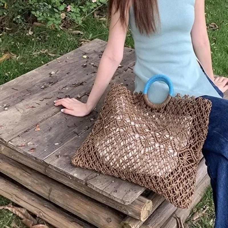 Boho Woven Straw Tote Bag for Women - Large Hollow-out Beach Travel Bag with Multi-Pockets & Luxury Detachable Strap