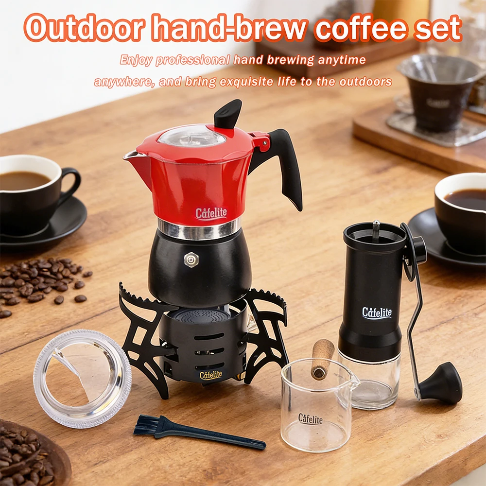 Coffee Set Specialized Barista Kit Pour Over Hand Drip Tools Gas Burner Coffee Bean Grinder  Dripper Gooseneck For Outdoor