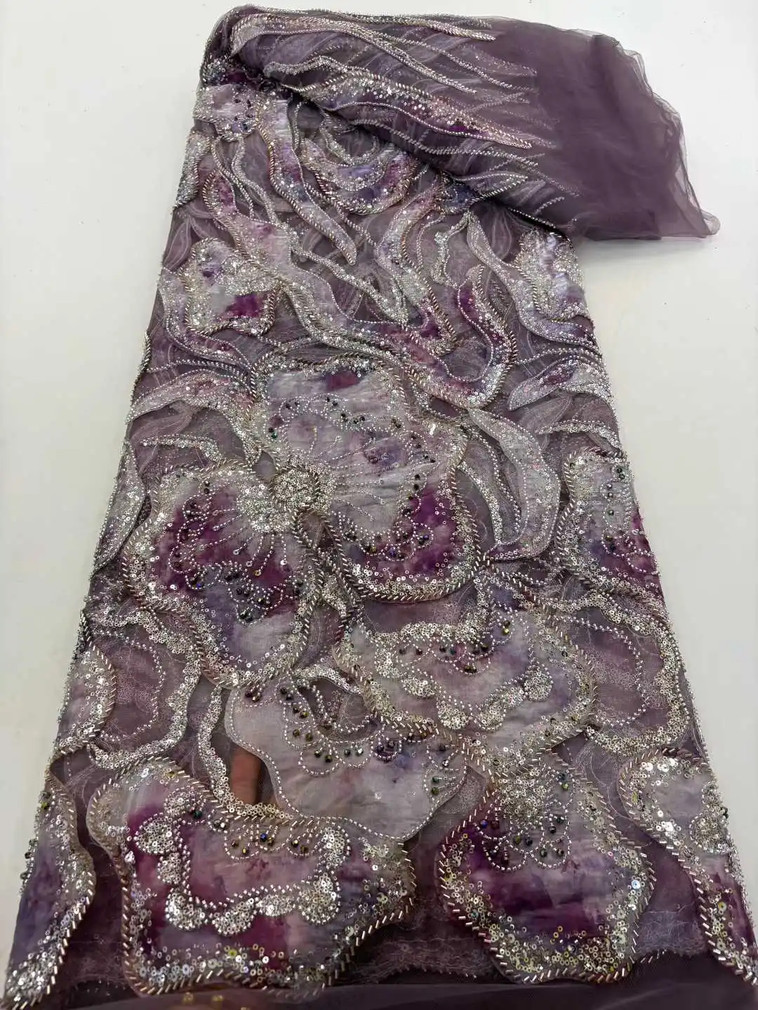 Luxuriöser Chiffon-Spitzenstoff, afrikanisch, 2025, hochwertige Spitze, 5 Yards, Pailletten, nigerianischer französischer Stoff für Abendparty-Kleider für Damen