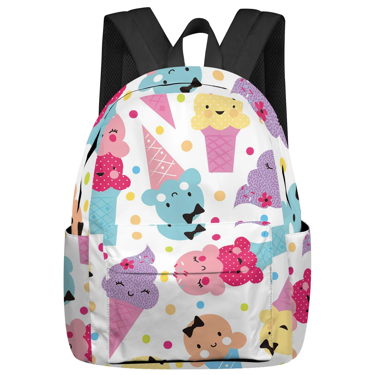 Ice Cream Cartoon Smiley Colorful Large Capacity Bookbag Travel Backpacks Schoolbag For Teenager Women Laptop Bags Rucksack