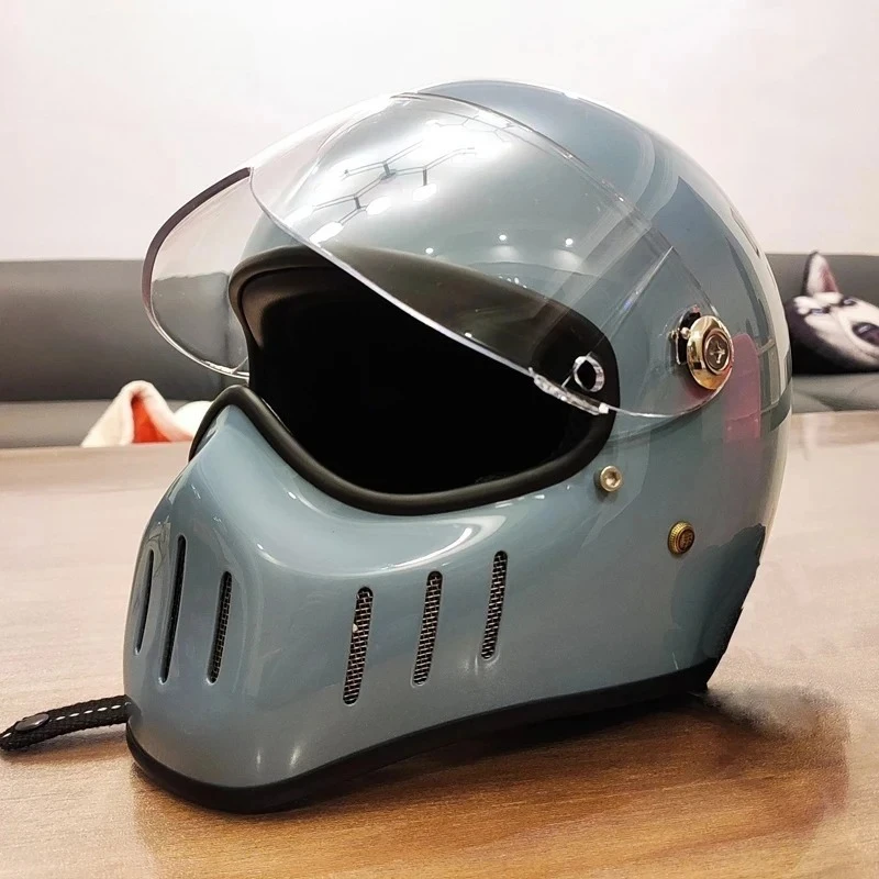MEKKCENS Full Face Motorcycle Helmet Retro Cruiser Small Shell Helmet Fiberglass Vintage Motorbike Casco Moto