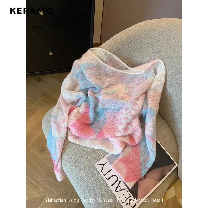 2023 Winter Hotsweet Y2K Knitting Long Sleeve Casual Tie Dye Pullovers Korean Fashion Women Round Neck Ladies Warm Sweater