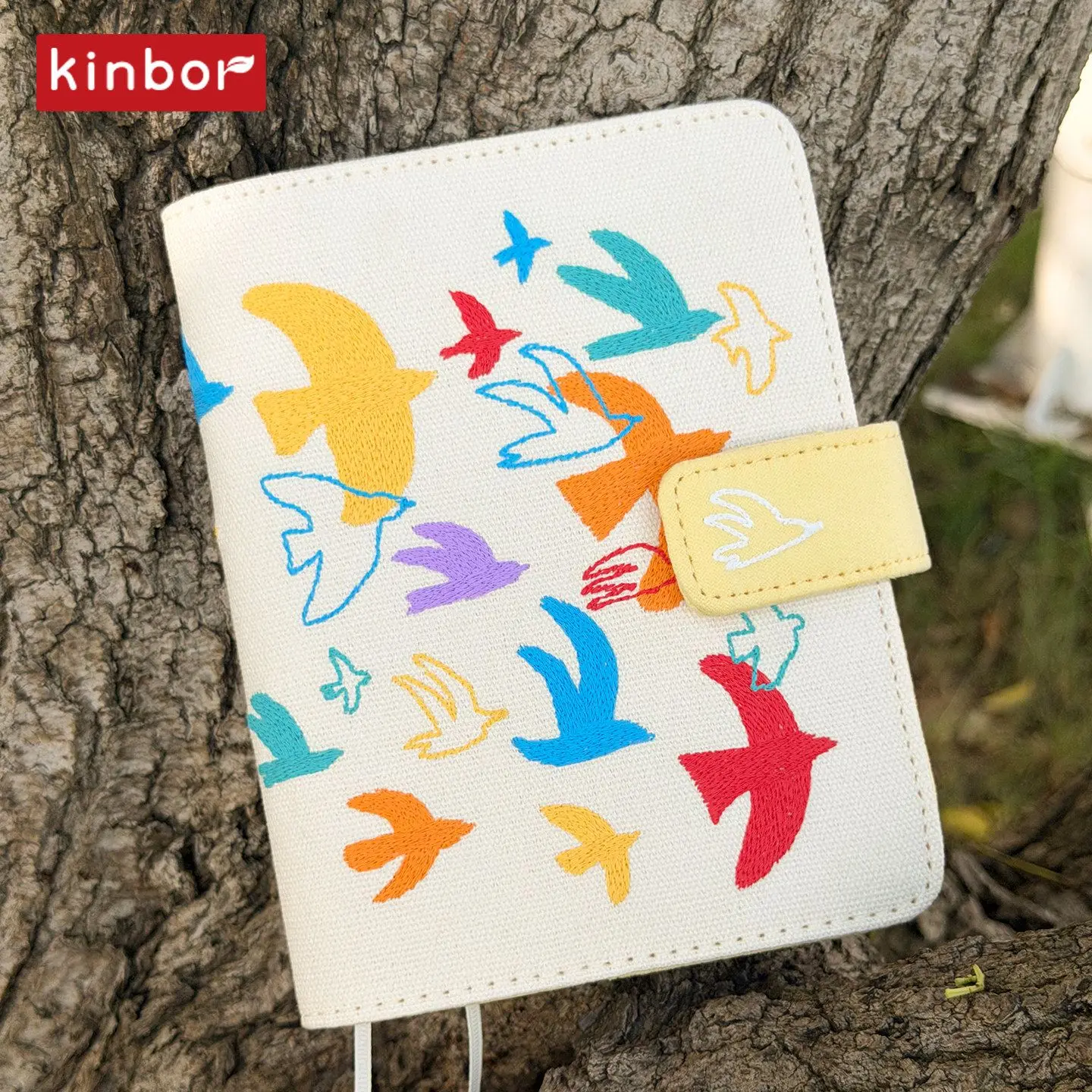 Kinbor A6 Undated Notebook Loose-Leaf Cute Canvas Embossed Cover With Back Pocket Daily Journal Hand Account Stationery