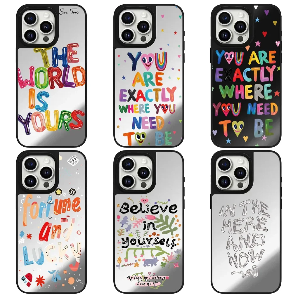 

Colorful Letters Mirror Surface Protective iPhone Case Cover for 17 16 15 14 13 12 Pro Max Case