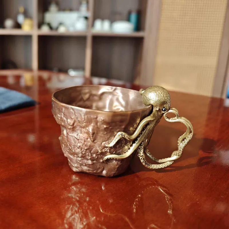

Retro 175ml Purple Copper Teacup with Octopus Handle Hand-Hammered Creative Coffee Cup Ornament