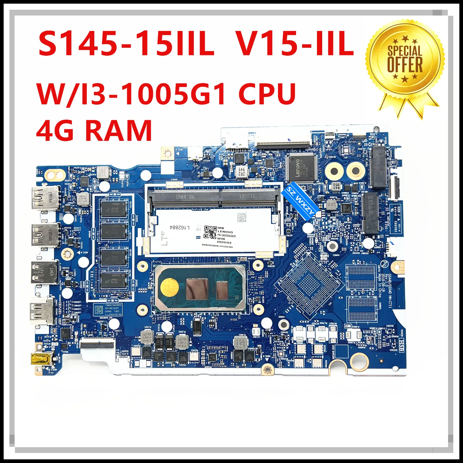For Lenovo Ideapad S145-15IIL V15-IIL Laptop Motherboard With I3