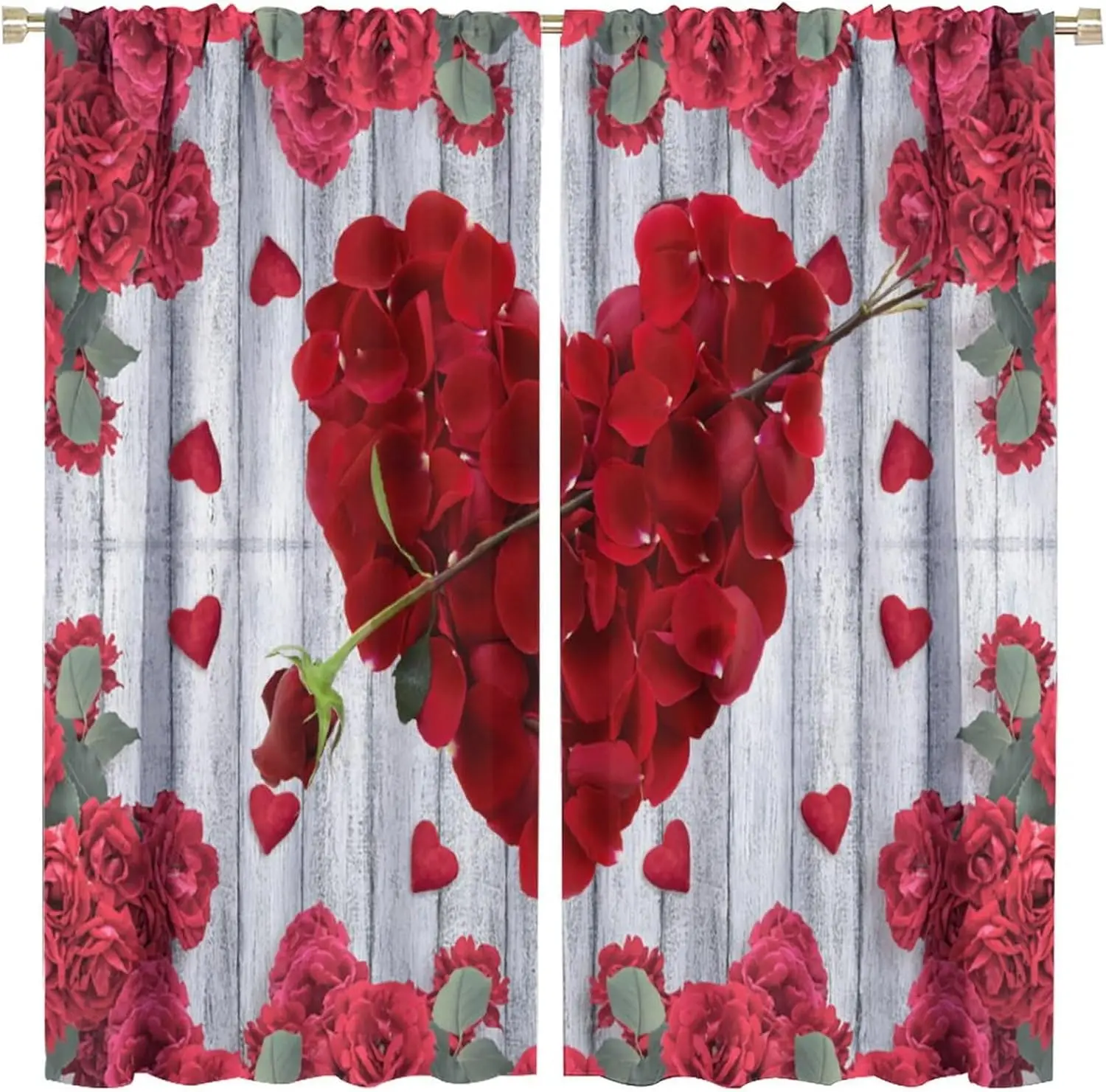 

Шторы ко Дню святого Валентина, романтические, с красными розами, в деревенском стиле, для детской комнаты, спальни, 2 панели