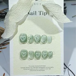 10Pcs Handmade Press on Nails Cats Eye Ice Green Fake Nail For Women and Girl Removable Wearable Nail Art Nail Stickers