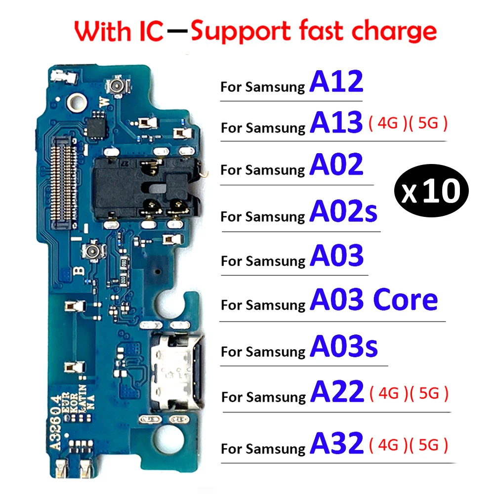 10Pcs USB Charge Port Dock Connector Charging Board Flex Cable For Samsung A03 Core A02 A02s A03s A13 A12 A22 A32 A33 A53 4G 5G