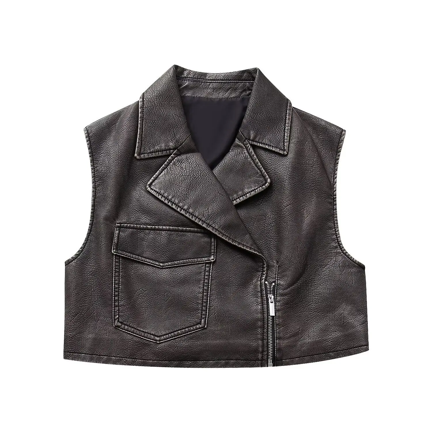 

European and American style 2025 early autumn women's clothing, fashionable casual and versatile old PU leather vest vest