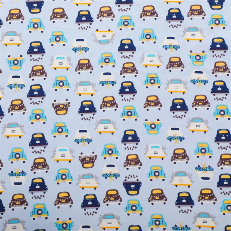 Cartoon Colour Car Grid Printed Cotton Fabric for Sewing Patchwork Cloth Quilting Scrapbook Tecido Diy Handmade Material Tilda