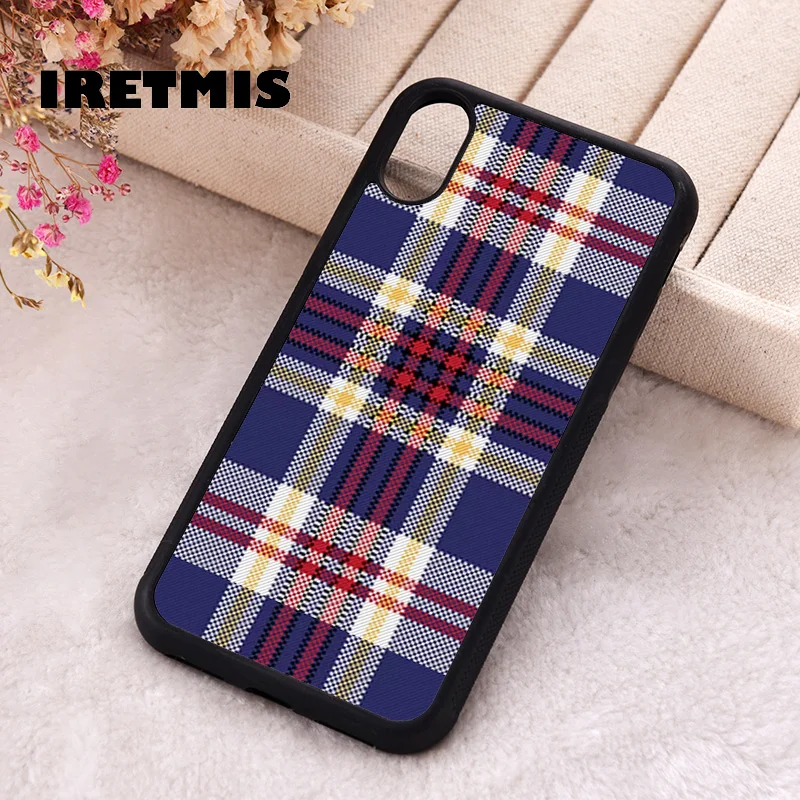 Iretmis Phone Cover Case For iPhone X XS Max XR 11 12 13 PRO MINI 14 15 16 Plus Rubber Silicone TPU Tartan plaid