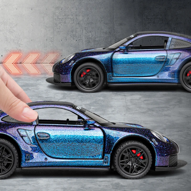 Simualtion 1/32 Porsches GT3RS Alloy Supercar Model With Sound Light Collection Children boy birthday toy vehicle Home Decor