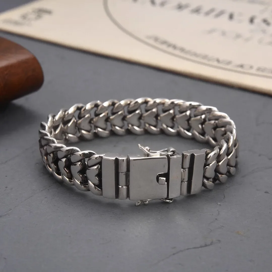 Buddhastone Silver Color Simple Fashionable Glossy Love Men Bracelet Width Versatile Heavy Industry Wide Version Jewelry