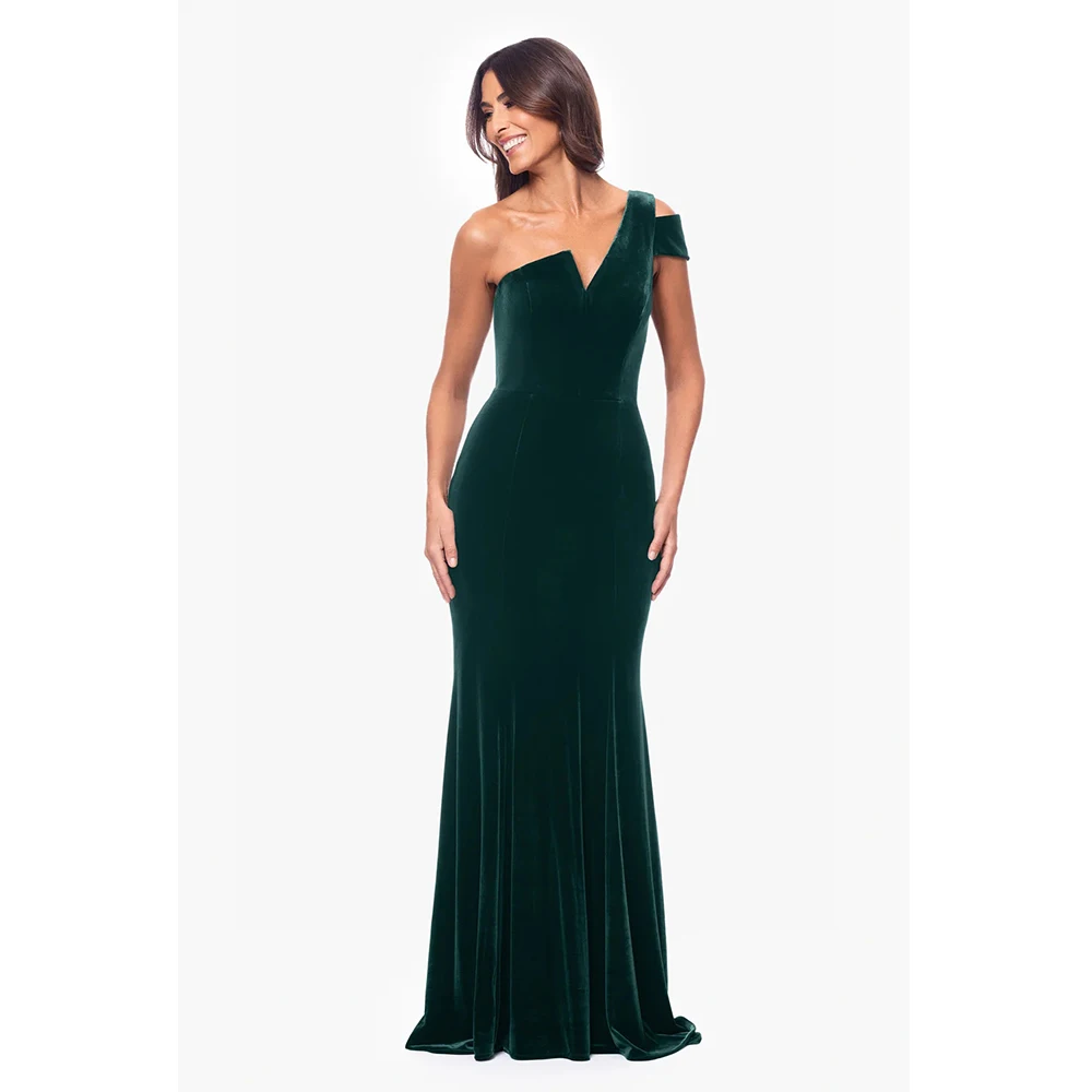 

Arya High Quality Green Evening Dresses Velour for Floor-Length One-Shoulder Prom Dress Straight Vestidos De Fiesta Customized