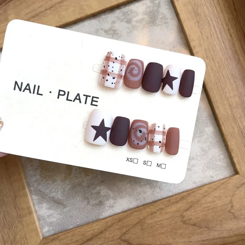 

10Pcs Handmade Nails Autumn/Winter Trending Melange Matte Latte Brown Press-On Nails Perfect Gift for Women and Friends