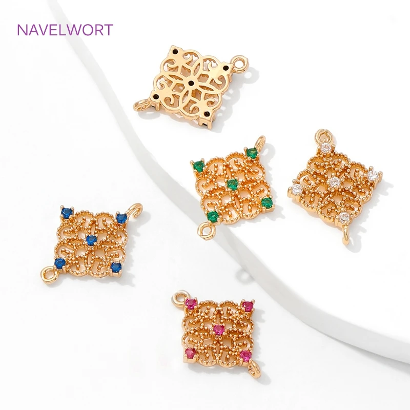 18K Gold Plated Square Connector Charms For Jewelry Making,Crystal Glass Hollow Out Charm Connectors,DIY Jewelry Materials