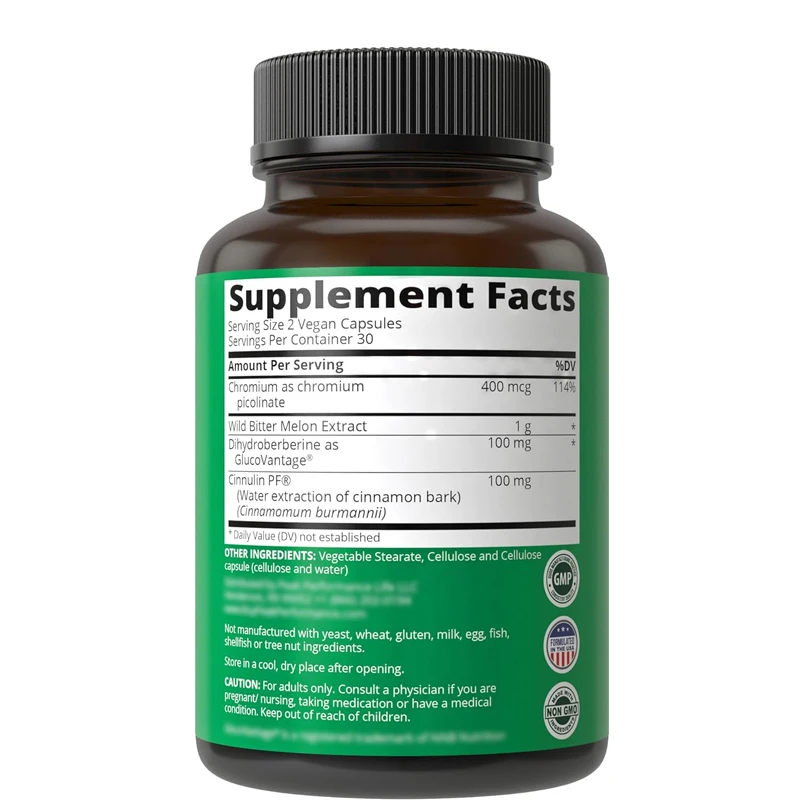 Ultra High Strength 4-in-1 Super Berberine Patent GlucoVantage ® + Wild bitter gourd+cinnamon extract+chromium picolinate