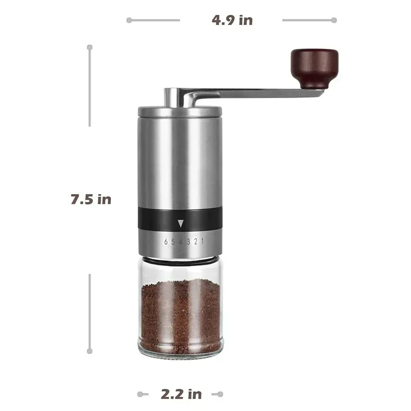 2021 Home Portable Manual Coffee Grinder - Hand Coffee Mill with Ceramic Burrs 6 Adjustable Settings - Portable Hand Crank Tools