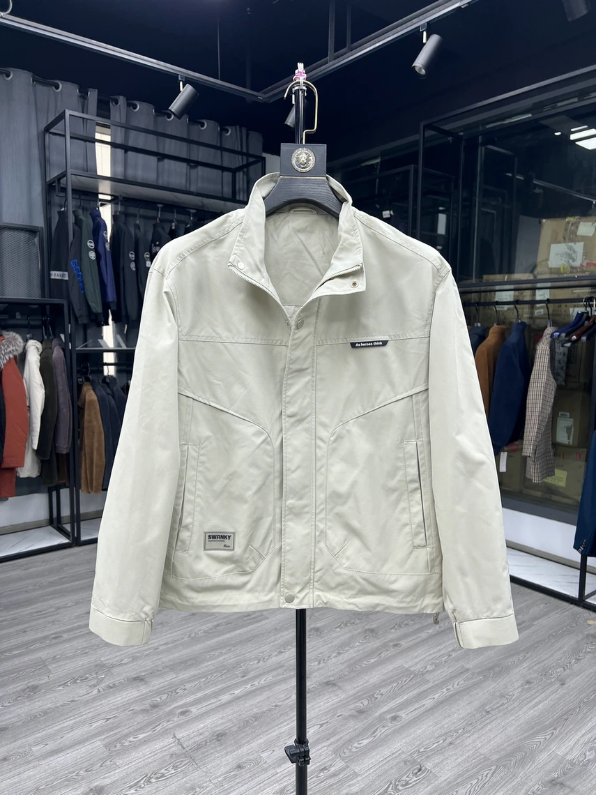 

Youth Short Stand Collar Jacket Men's Slim Fit Casual Spring Outerwear Polyester Fiber Long Sleeve No Brand Registered Trademark