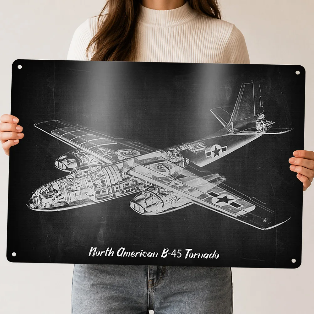 Affiche texturée imprimée en 3D North American B45 Tornad, Art mural personnalisé, Plaques métalliques rétro pour la décoration intérieure et les accessoires de maison