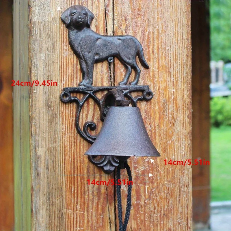 Rustic Dog Cast Iron Hand Cranking Wall Bell Farm House Accents Handmade Retro Home Garden Wall Mounted Decor Welcome Door Bell