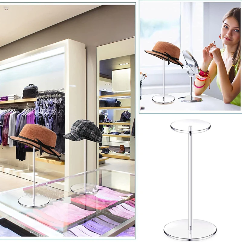Clear Acrylic Hat Stand Wig Display Holder Organizer Round Acrylic Risers 30/35/40Cm Cap Display Stand with Pedestal and Base