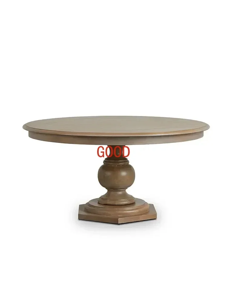 

Французский обеденный стол из цельного дерева для дома, маленькой квартиры, круглый круглый стол в стиле ретро с поворотным столом, простая комбинация стола и стула