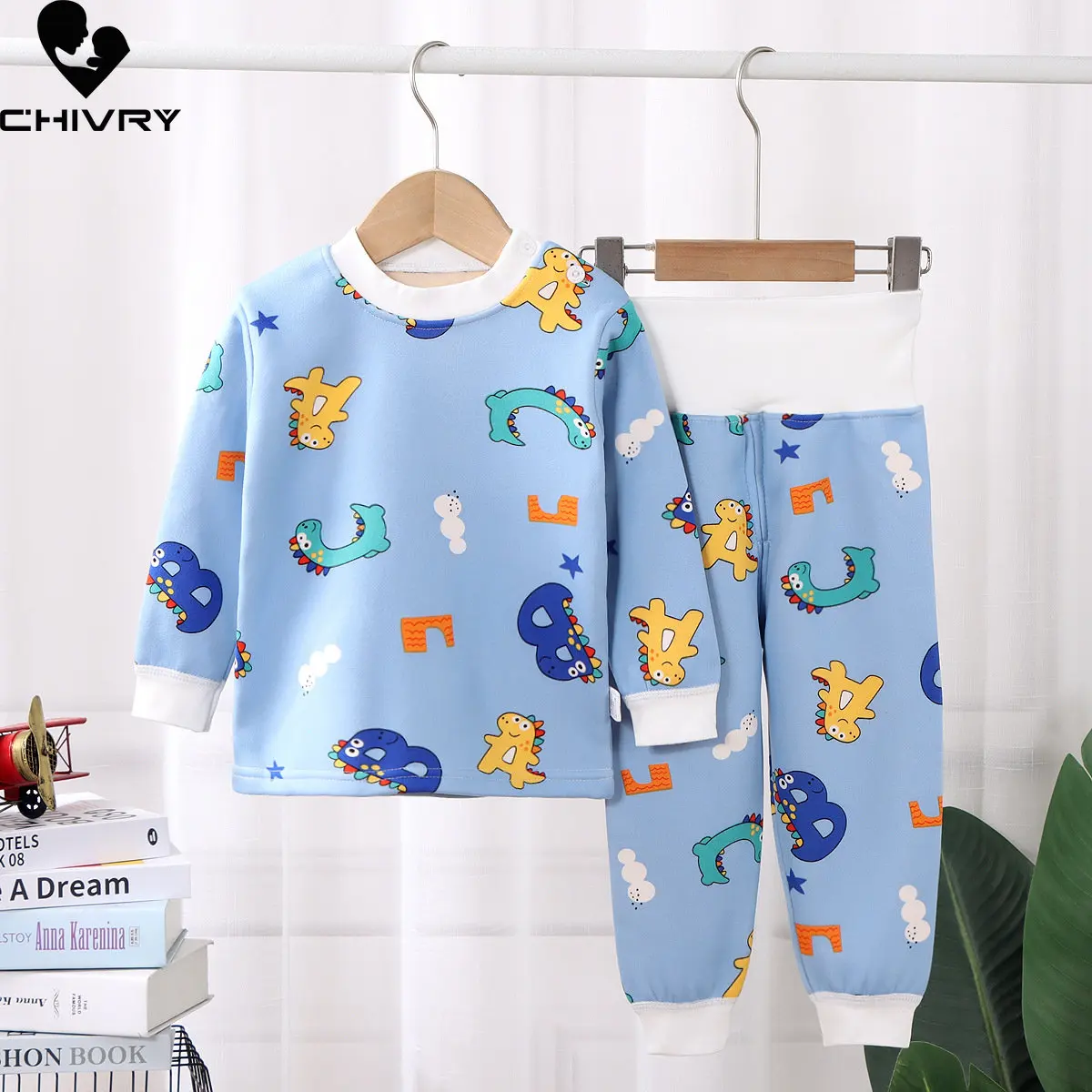 

New Kids Boys Girls Thick Pajama Sets Cartoon Long Sleeve Cute T-Shirt with Pants Toddler Baby Autumn Winter Sleeping Clothes