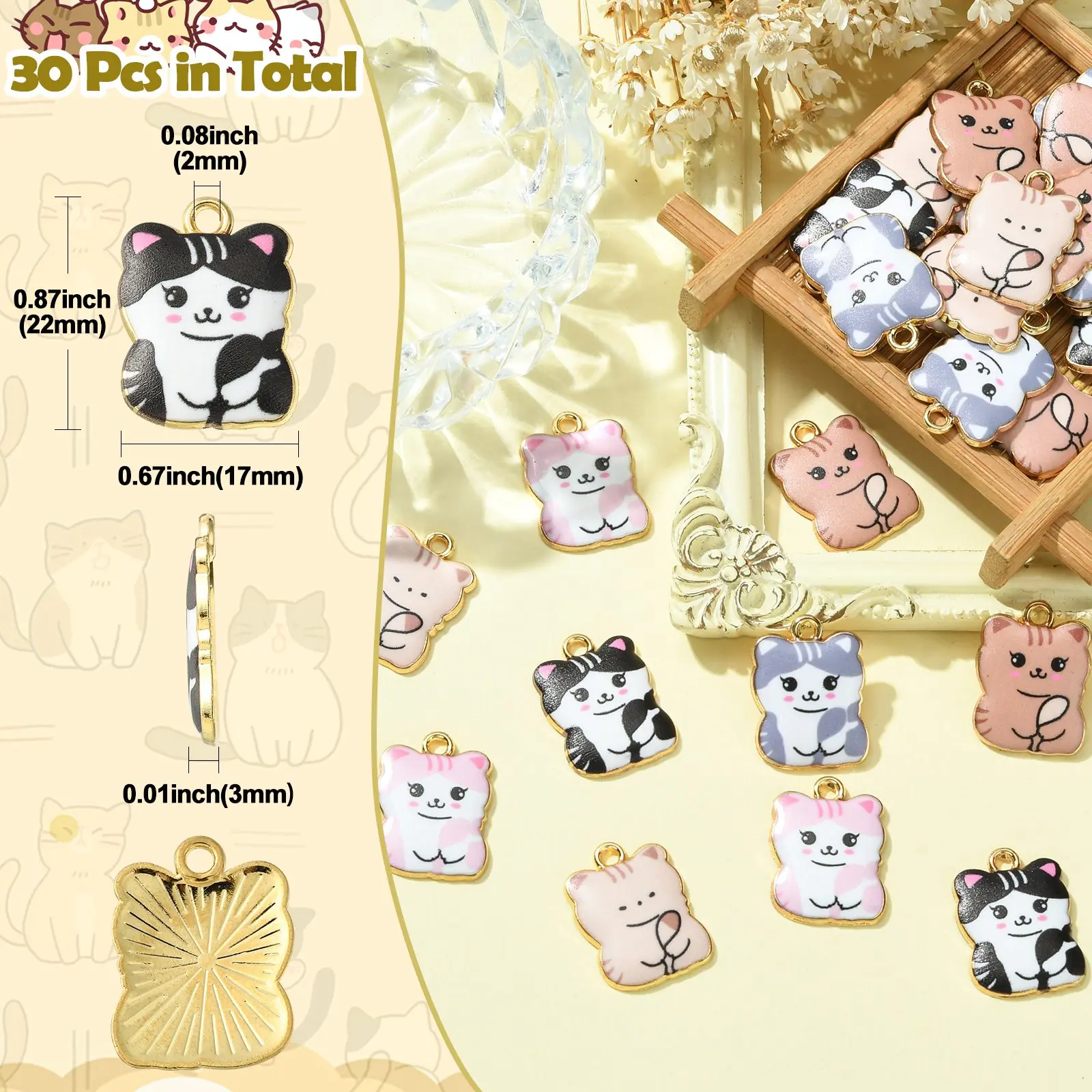 30Pcs 5 Styles Enamel Cat Charms Cute Animal Pendants Lovely Kitten Charms for DIY Necklace Earrings Craft Jewelry Making