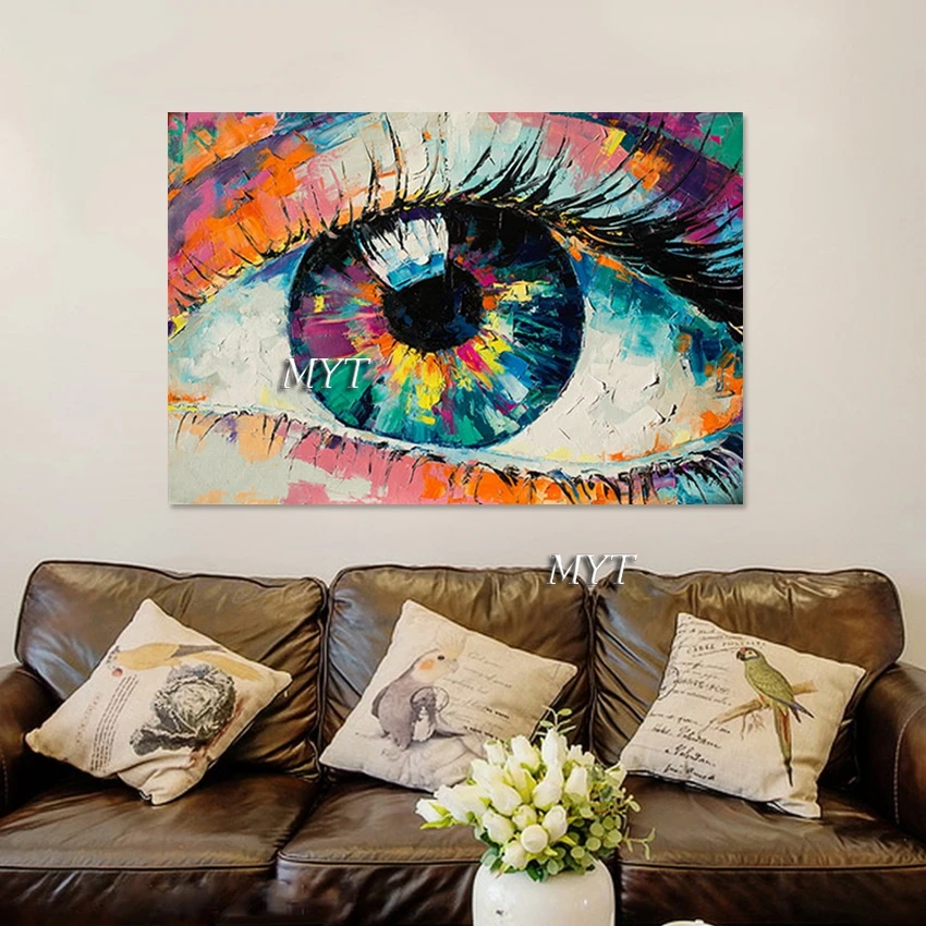 Hand-painted High Quality Beautiful Colored Eyes Large Size Custom Canvas Picture Modern Art Wall Hanging Import Home Decor