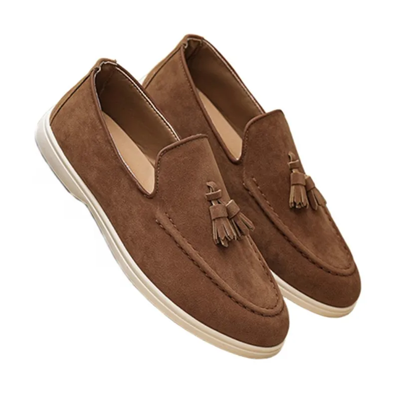 

New Fashion Tassel Leather Men Shoes Slip On Loafers Round Toe Patchwork Suede Dress Shoes Man Daily Wedding Party Shoes for Man