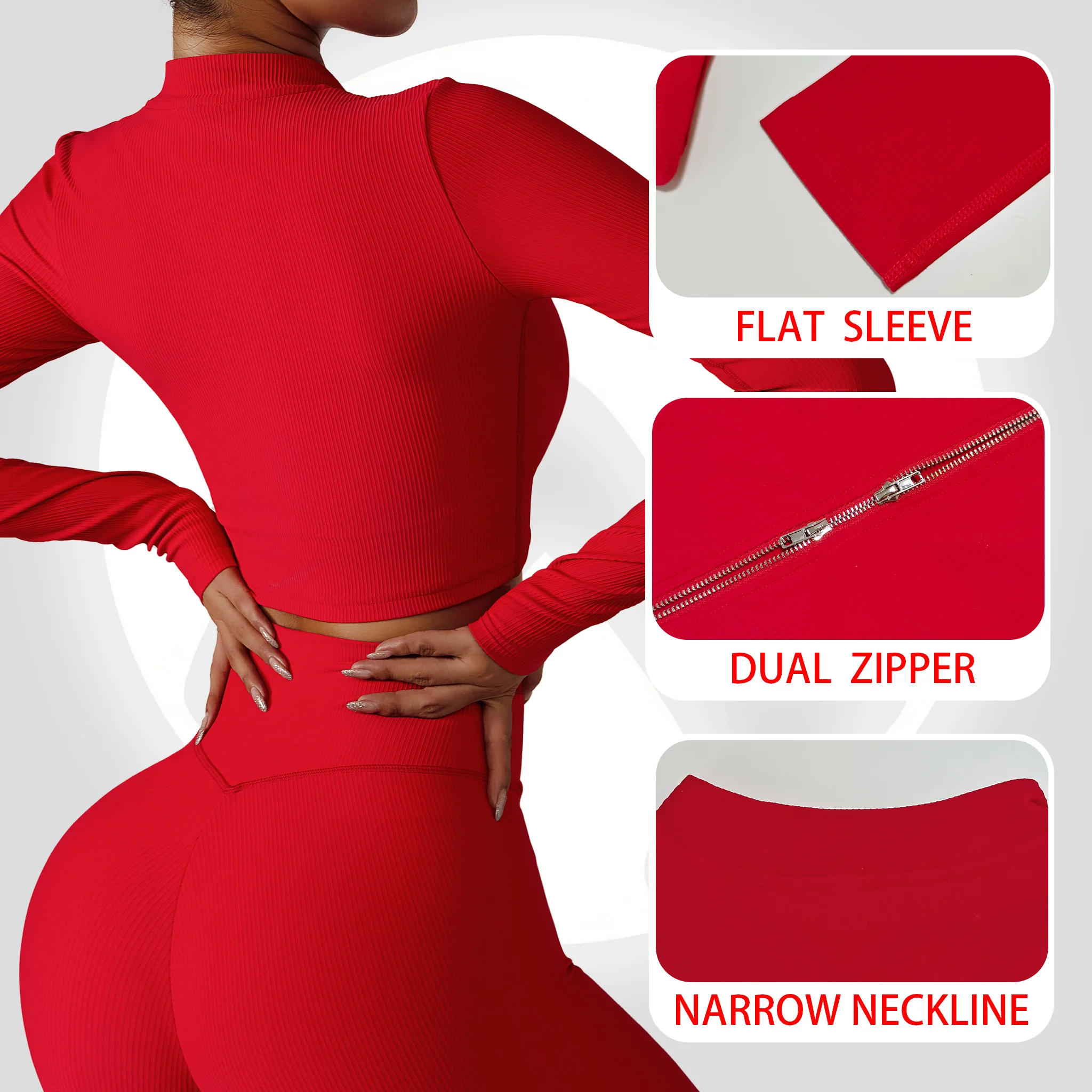Women Ribbed Running Jacket Dual Zipper Breathable Nylon Elastane Windproof Stretch Yoga Crop Top Athletic Sports Outer Coat
