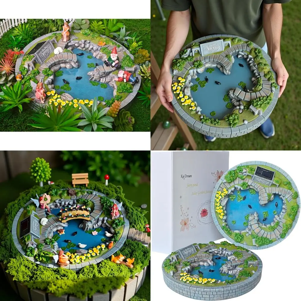 

Solar-Powered Cartoon Fairy Garden Pond Decoration, 14, Suitable for Patio, Porch, Indoor, Mini Garden Décor