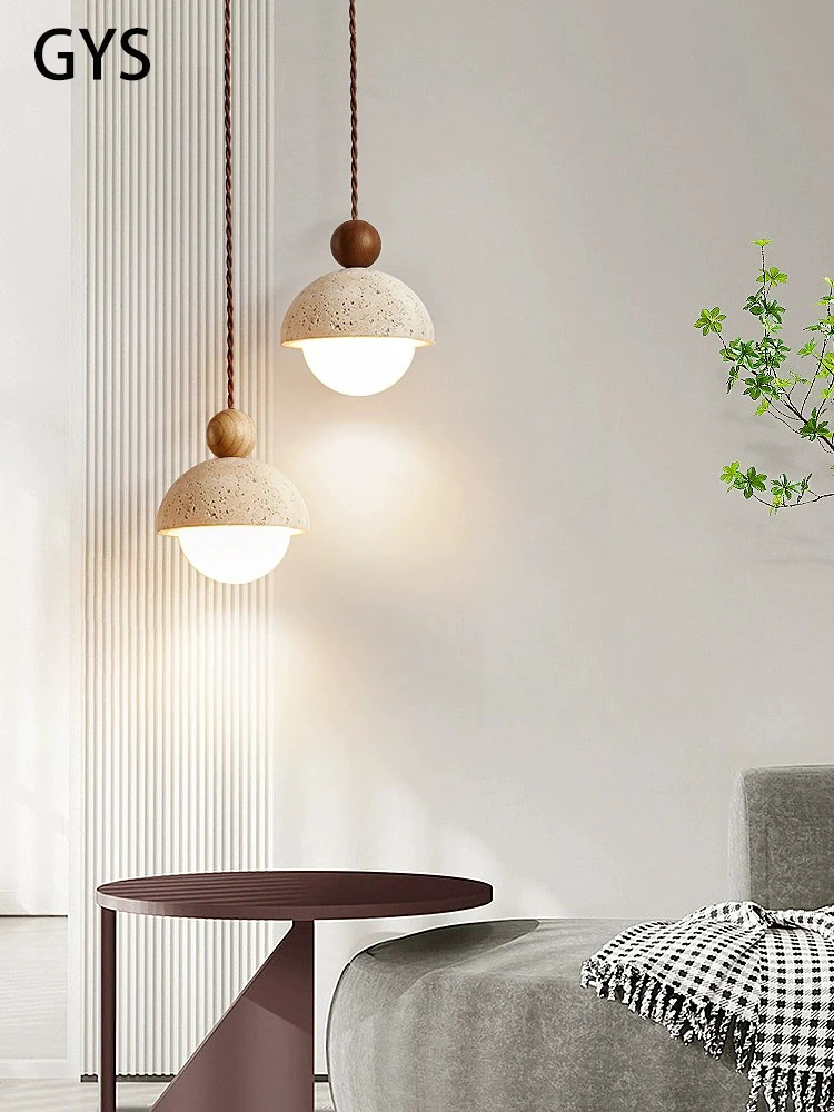 Led Pendant Lamp Small Stone Chandelier Bedroom Bedside Modern Bulb Light Flower Bud Cream Style For Children\'s Room Girl Home