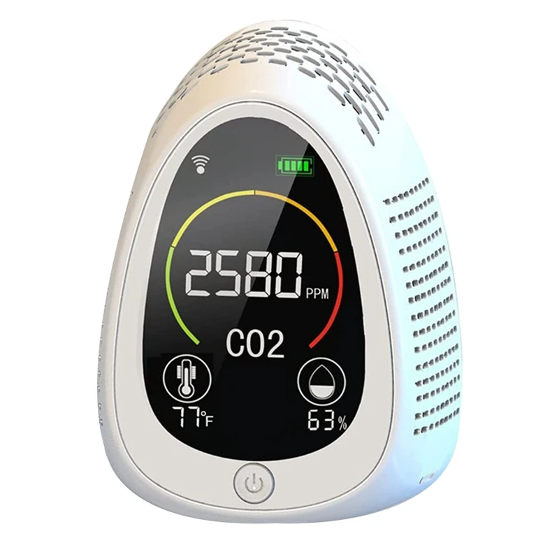 TUYA Co2 Detector Air Quality Monitor Hygrometer 4 In 1 Wifi+Co2+Humidity+Temperature Multifunctional Meter Easy To Use White